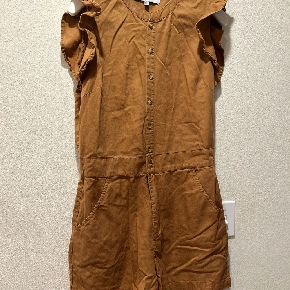 Joe's‎ Jeans Ruffle sleeve Romper Tan Button-Up Front size Large